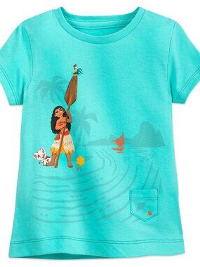 Disney Girls' Short Sleeve Teal Moana Graphic Tee
